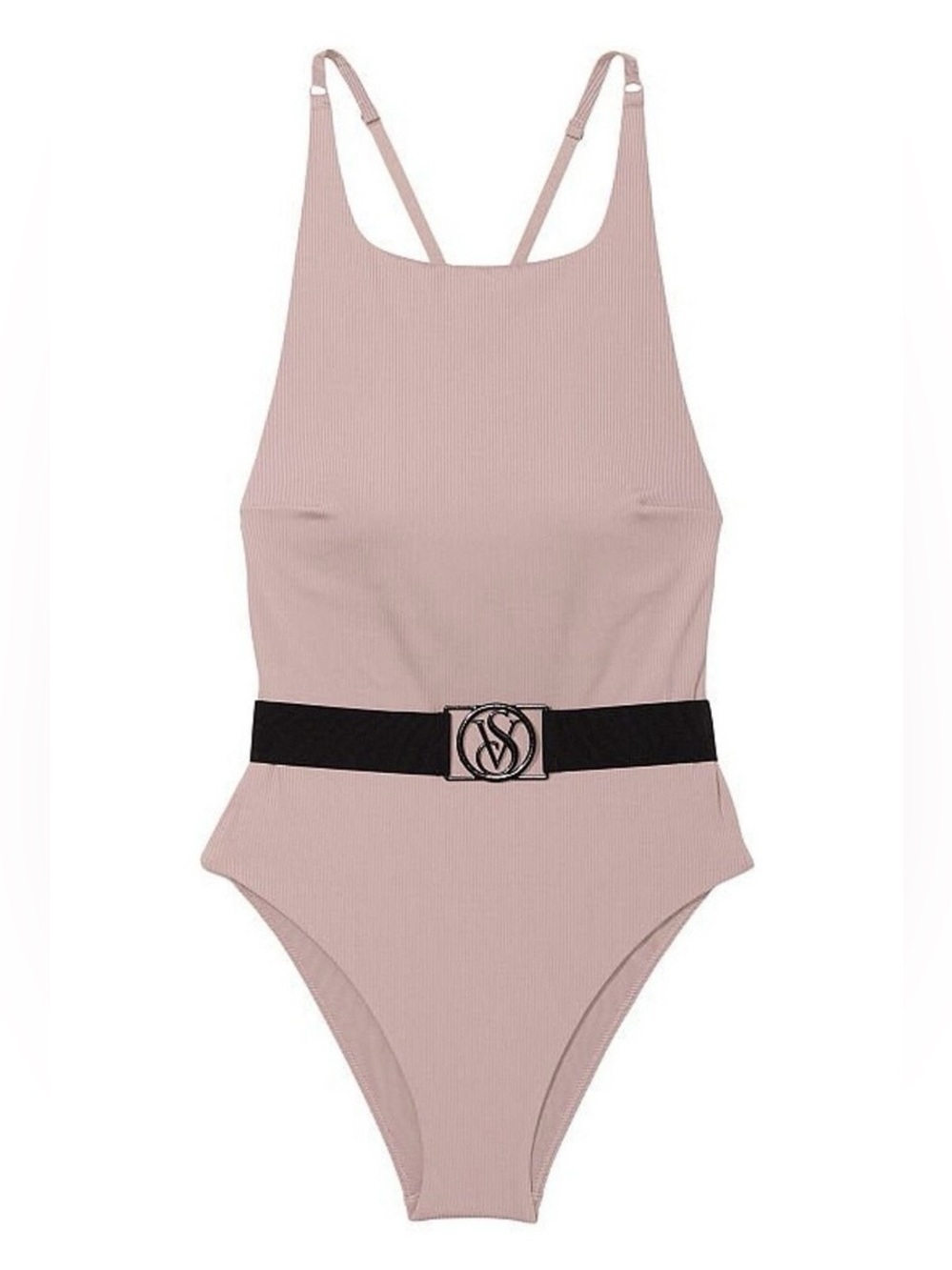 Women's Blush Pink One-Piece Swimsuit with Black Belt